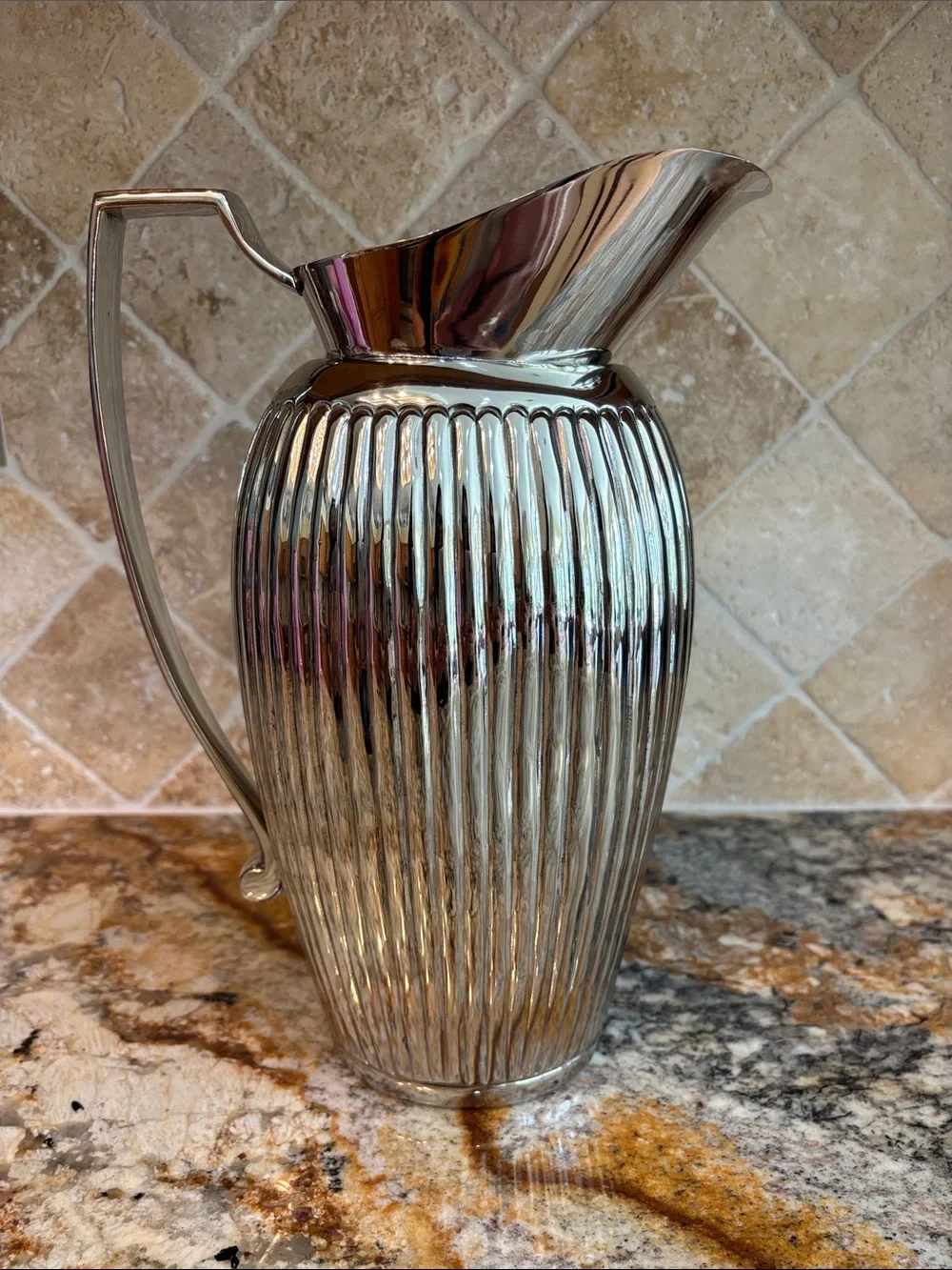 Elegant Nickel Ribbed Brass Pitcher- 11 in Barware Servewear
